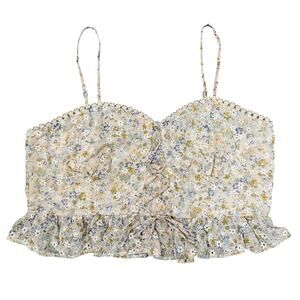 Wild Fable Women's Peach Floral Eyelet Ruffle Sleeveless Corset Crop Top Size XL